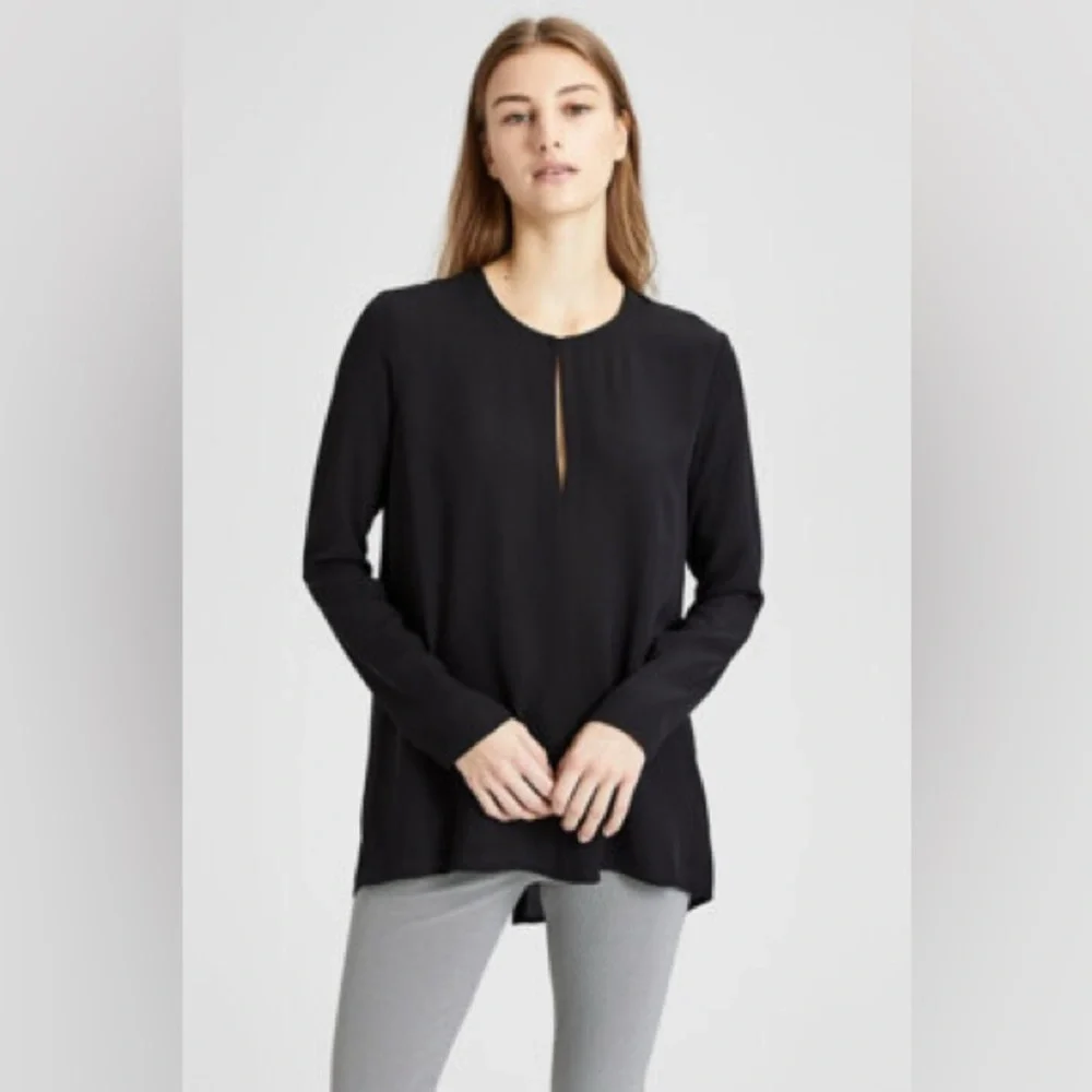 Theory Silk Slit Neck Tunic Blouse Top Shirt Light Blue Small - Picture 3 of 7